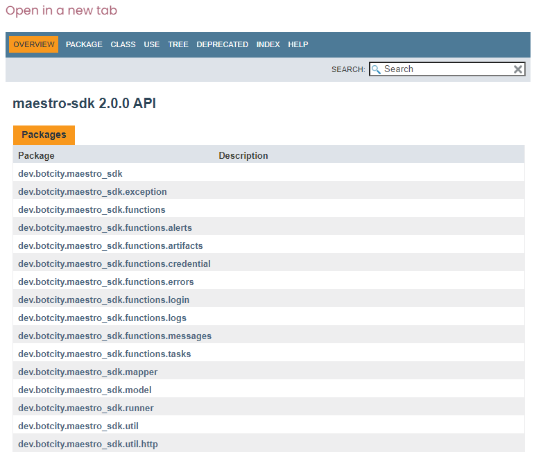 Screenshot of the documentation showing the SDK reference for Maestro. The screenshot is just demonstrative. Everyone can view everything in an accessible way in the documentation.
