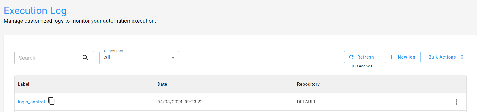 The log list screen shows that our 
