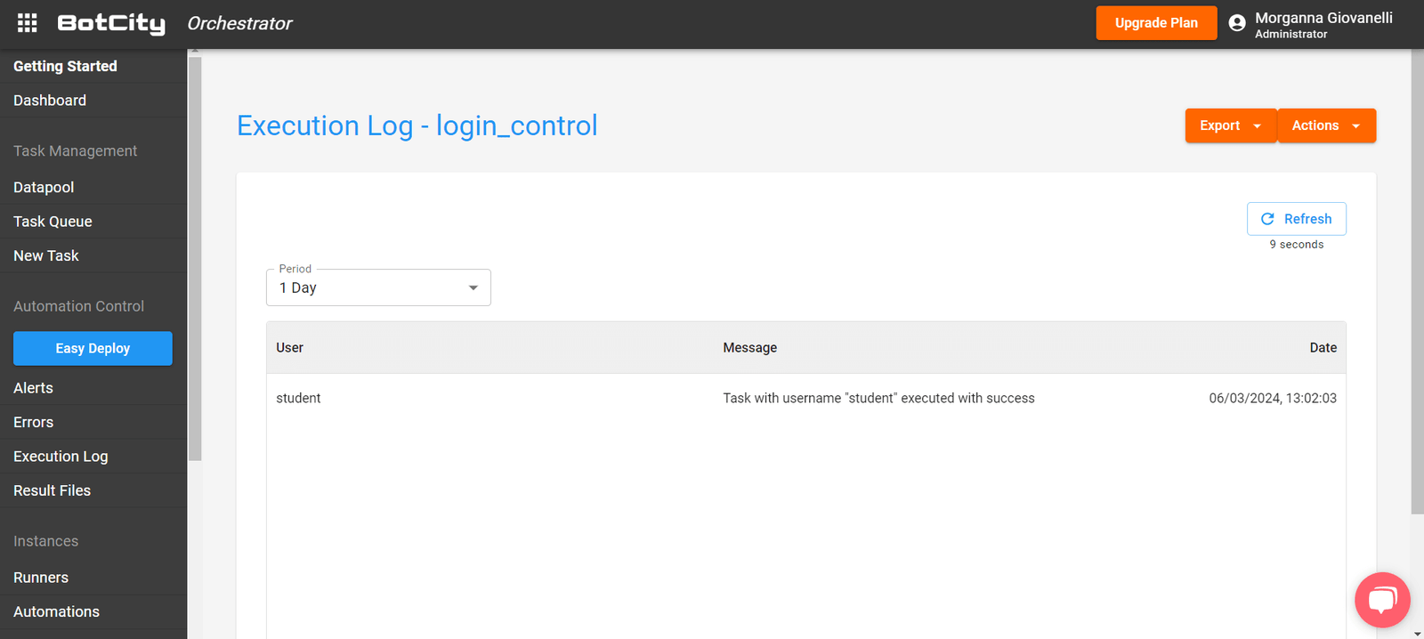 Log screen created 