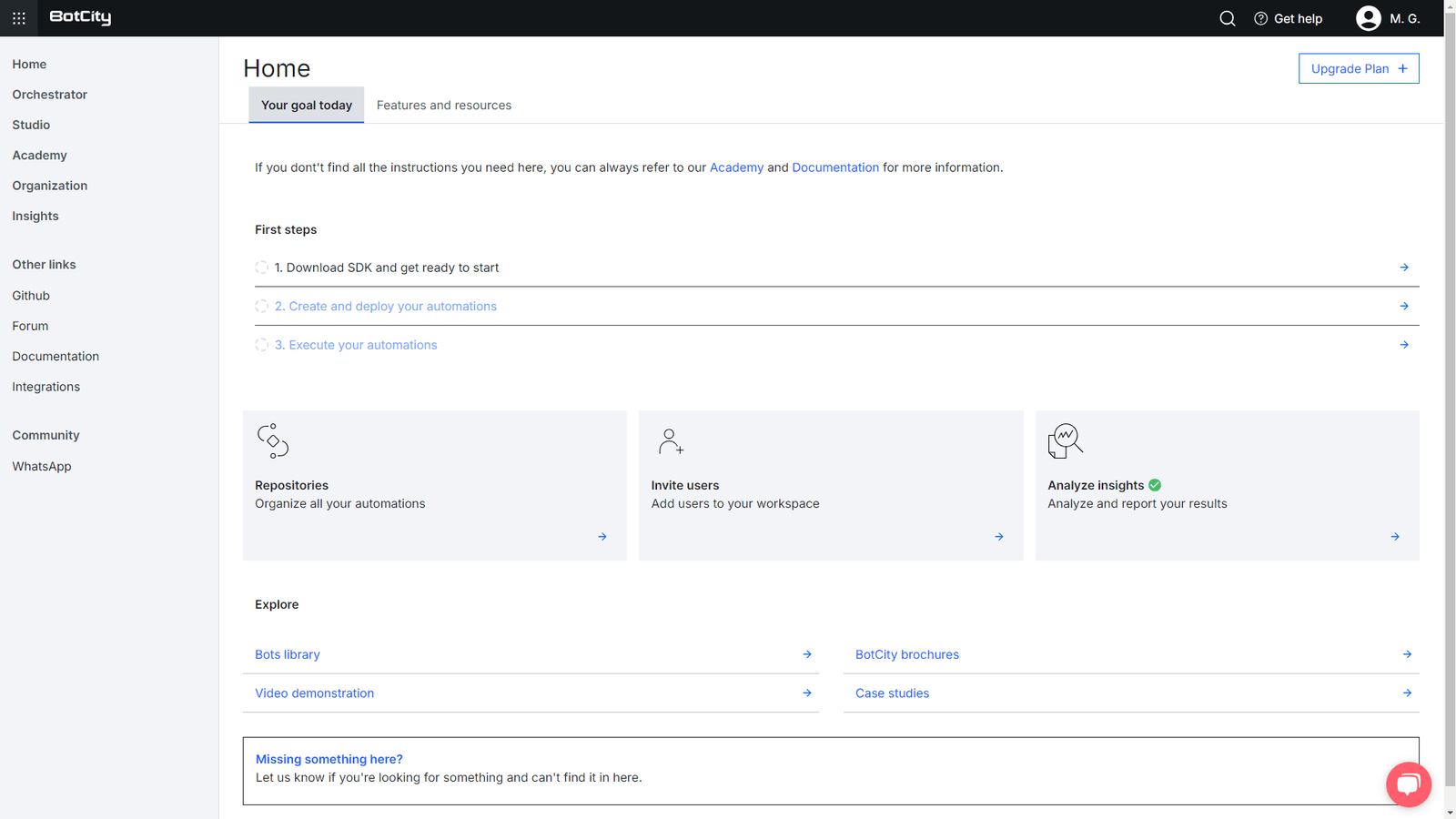 screenshot of the BotCity Orchestrator home screen