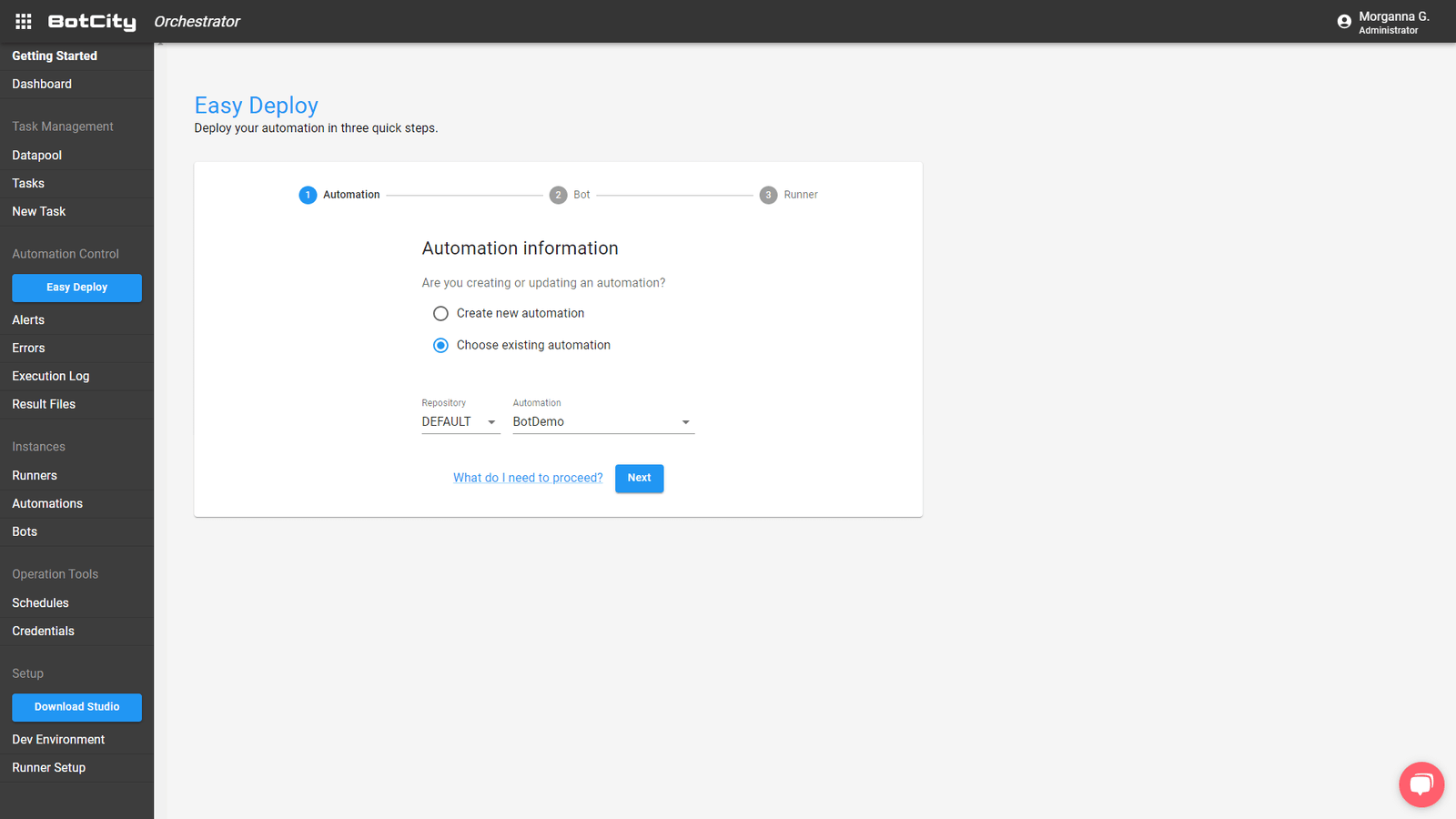 screenshot of the Easy Deploy screen with the 